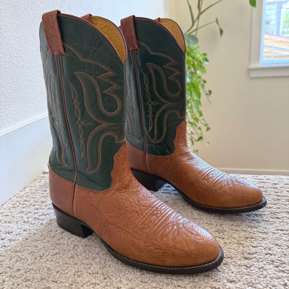NOCONA Boots Cowboy Western Boots Leather Green MEN 9 D TWO-TONE RANCH‎ RODEO